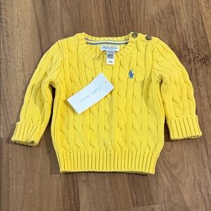 Ralph Lauren Baby Yellow Cable-Knit Sweater with Blue Pony